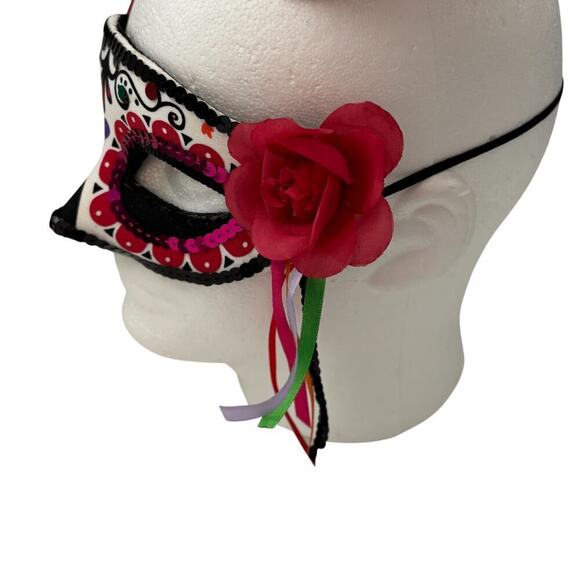 Day of the Dead Painted Mask Roses Sequins Ribbons OS - Picture 6 of 8